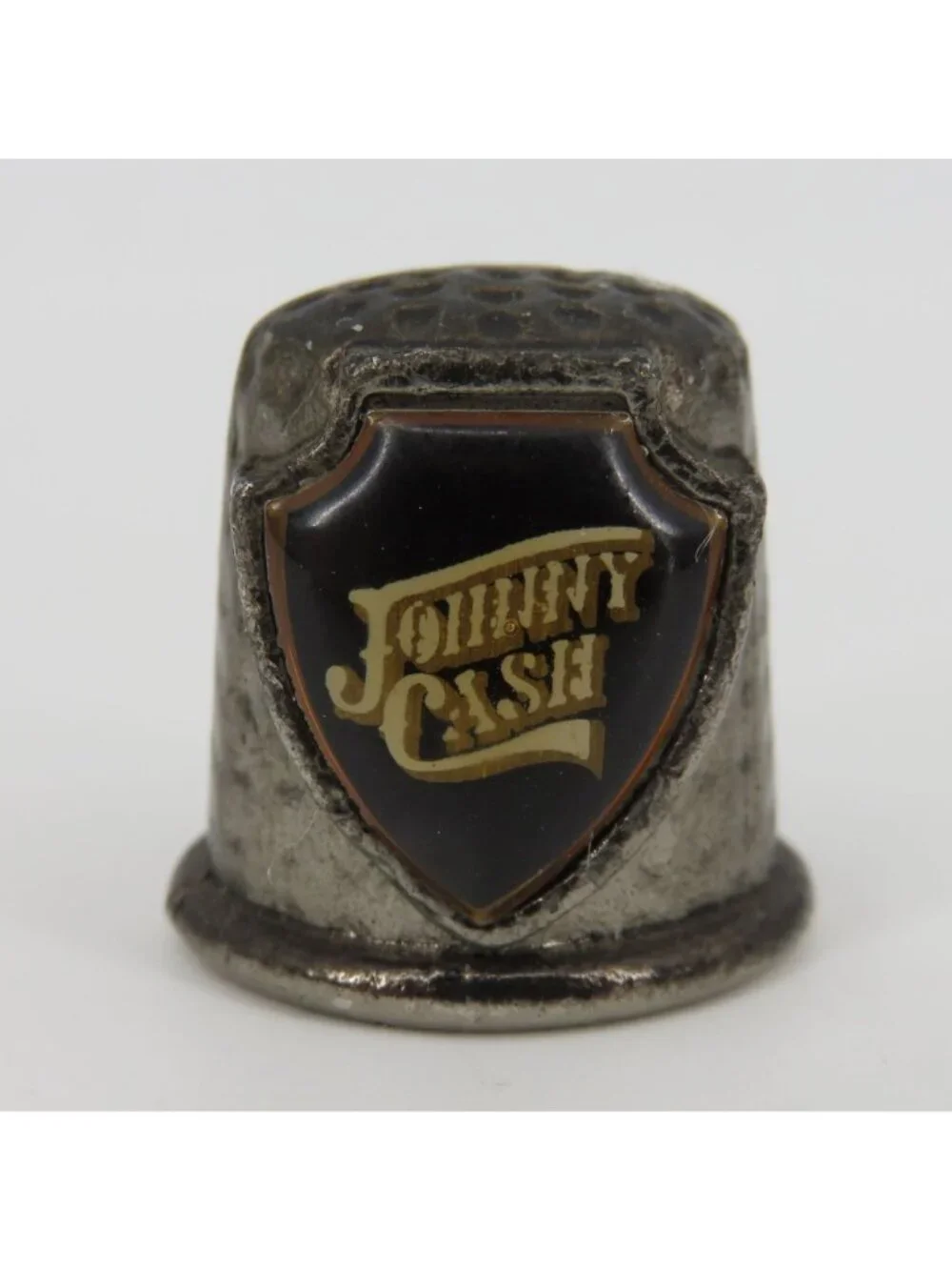 VTG Johnny Cash Shield Cast Metal Thimble Country Music Souvenir Collectible